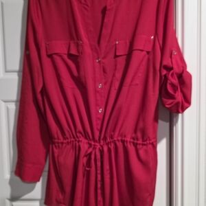 Calvin Klein Red Button-Up Blouse Size XL